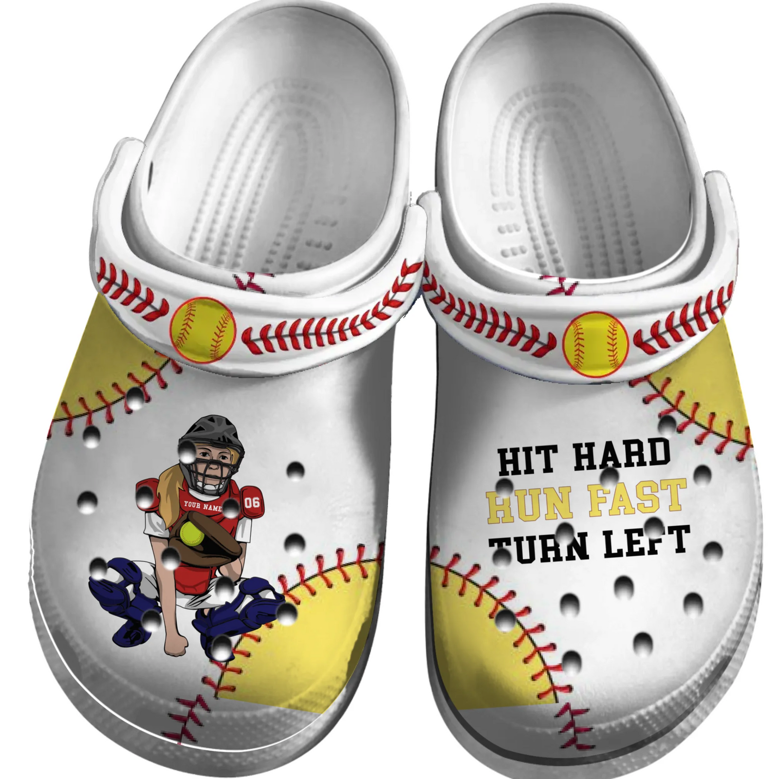 Softball Clogs Catcher Catching Hit Hard Run Fast Turn Left Personalized Sport Gift
