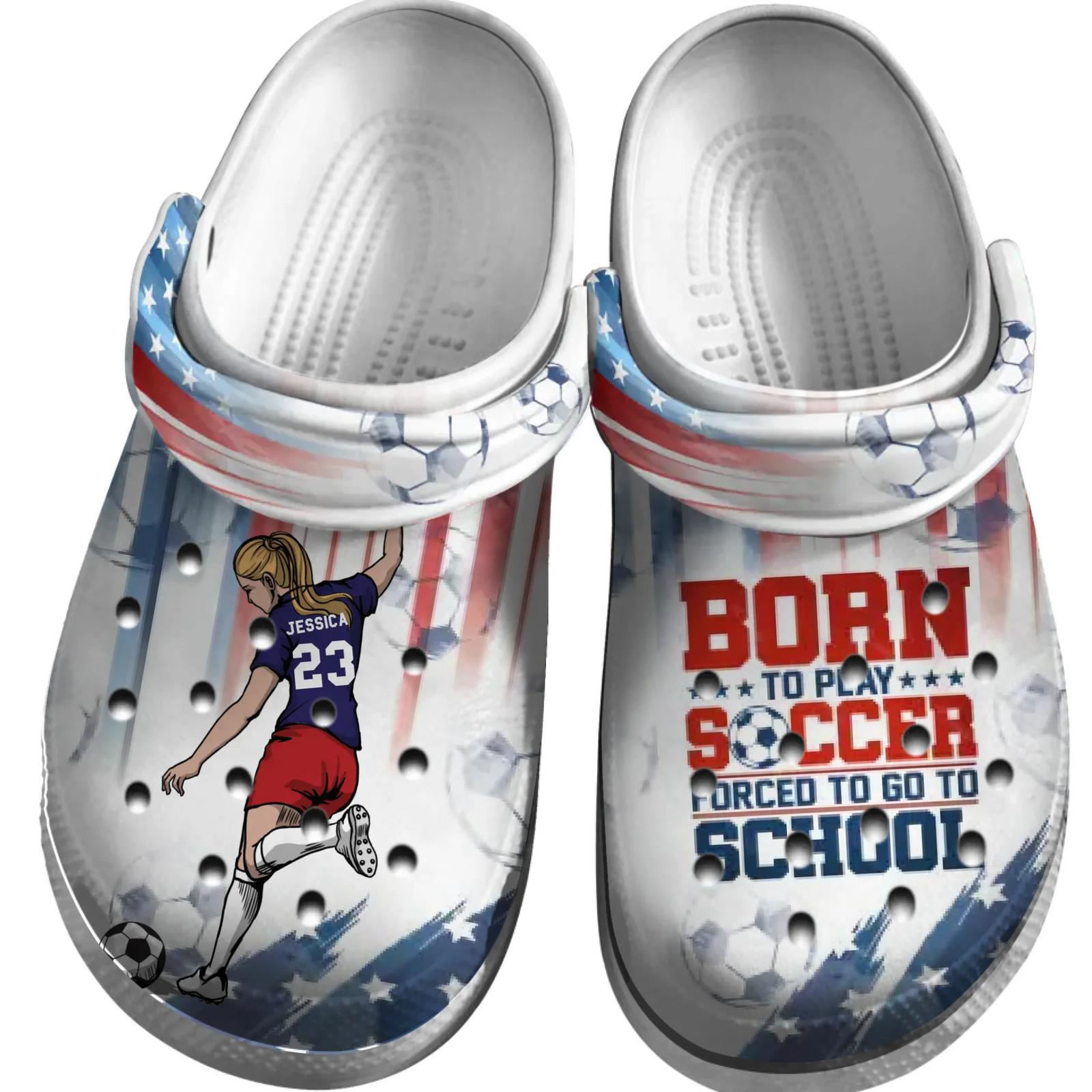 Soccer Clogs Female Female Player Kicking Ball Born To Play Personalized Sport Gift