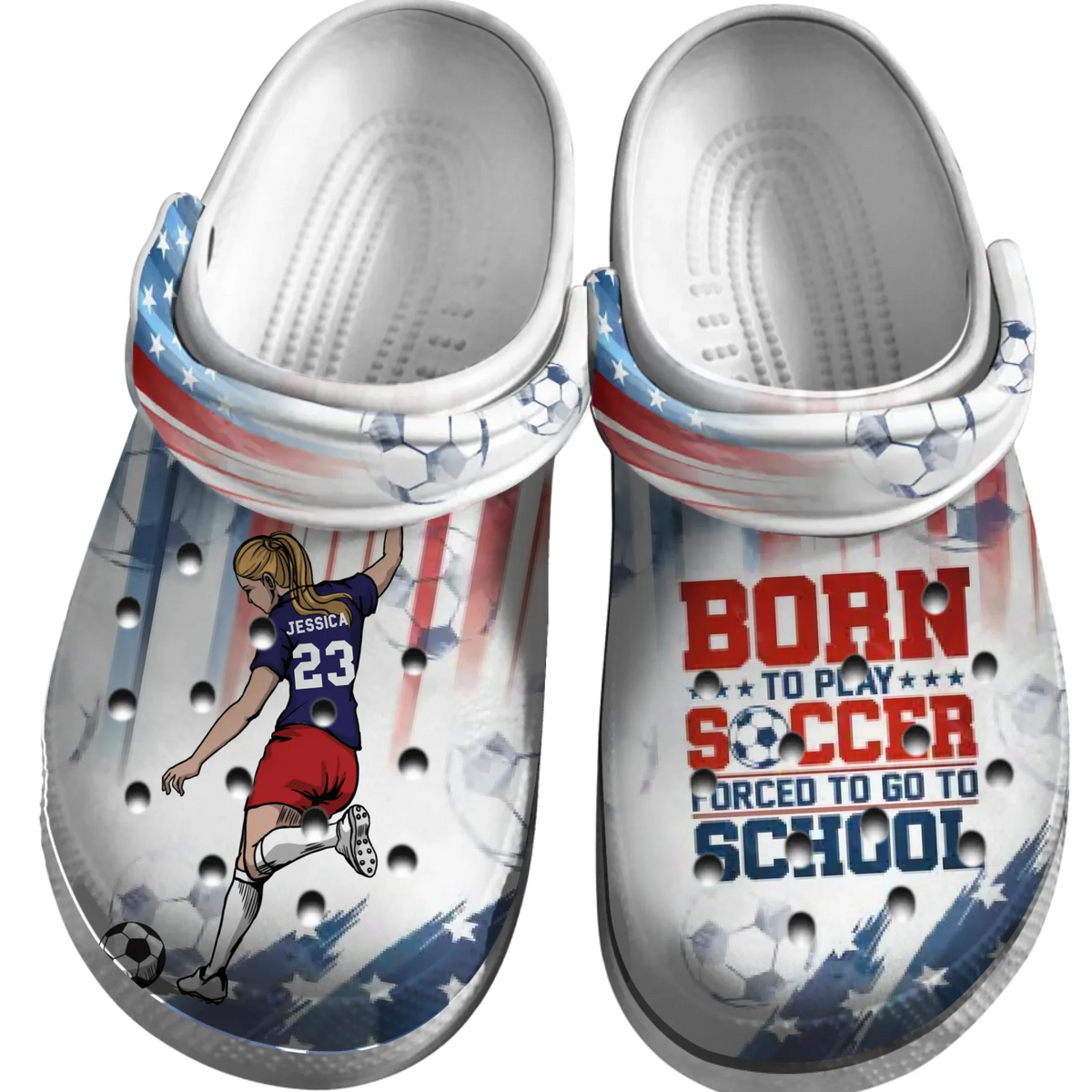 Soccer Clogs Female Female Player Kicking Ball Born To Play Personalized Sport Gift