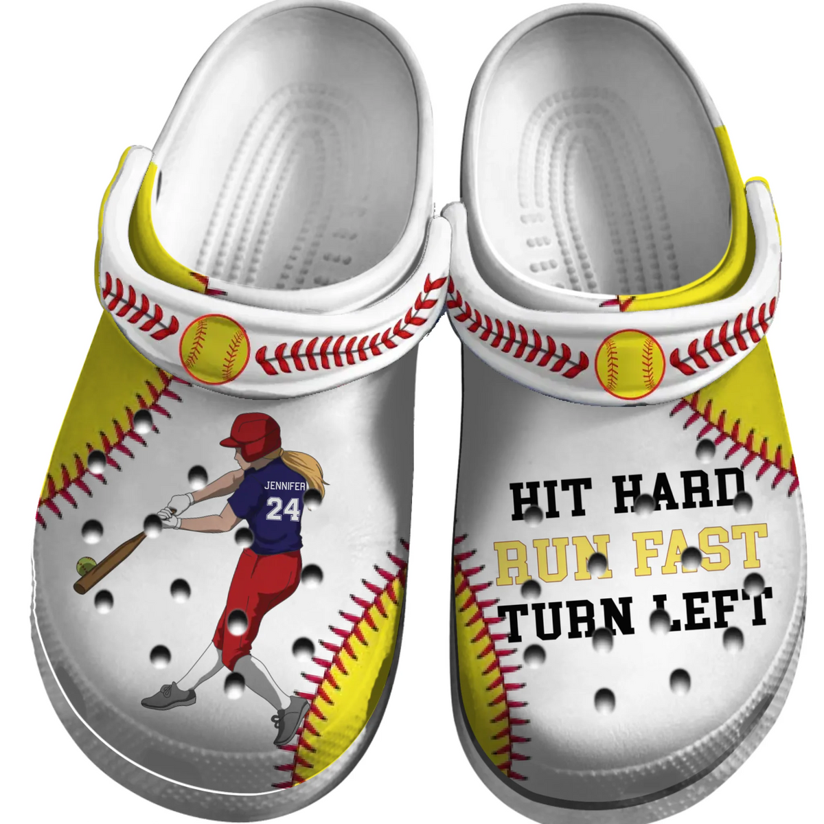 Softball Clogs Battle Swinging Hit Hard Run Fast Turn Left Personalized Sport Gift