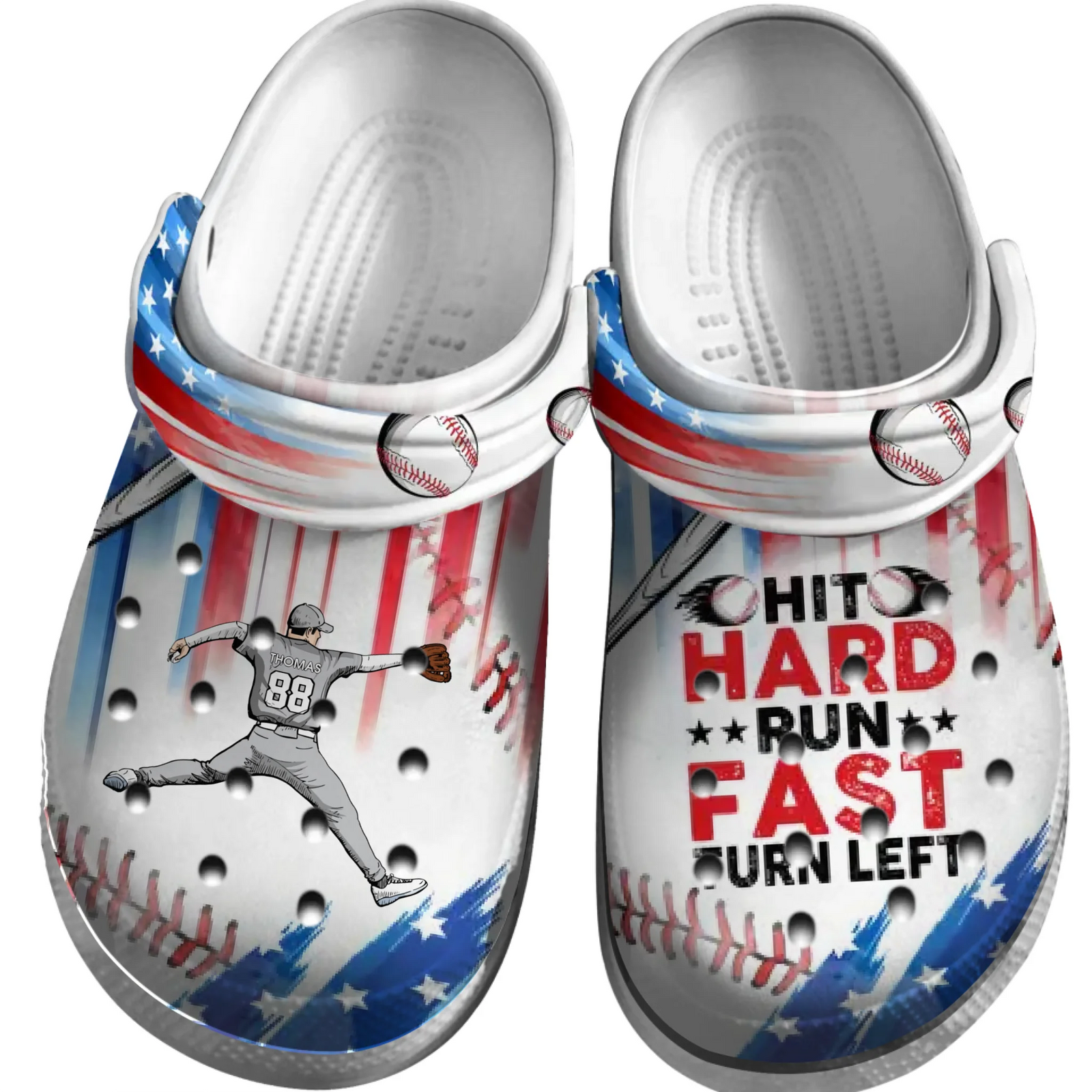 Baseball Clogs Pitcher Throwing Hit Run Turn Personalized Sport Gift
