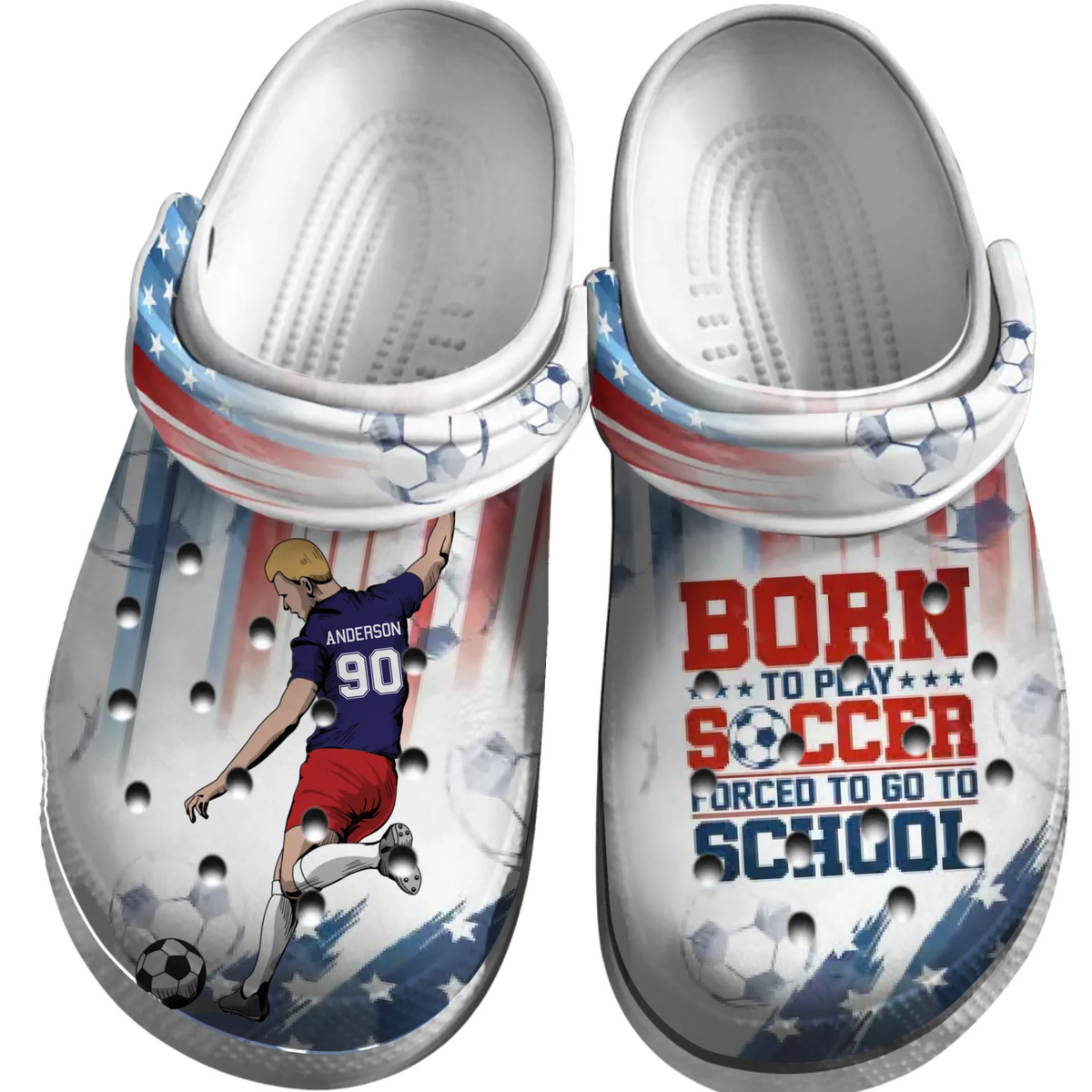 Soccer Clogs Male Player Kicking Ball Born To Play Personalized Sport Gift